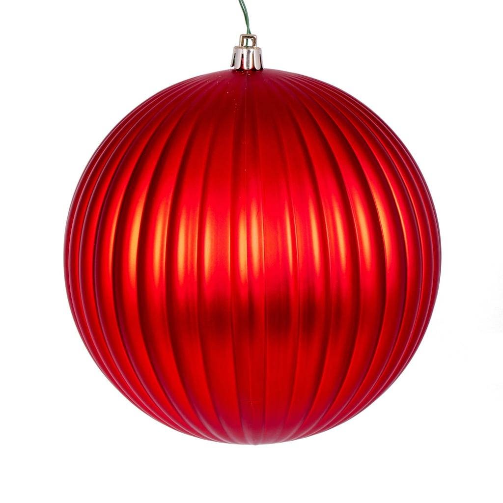 6" Red Matte Lined Ball Ornament (4 pack) 1