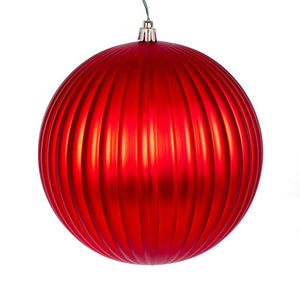 6" Red Matte Lined Ball Ornament (4 pack) 1