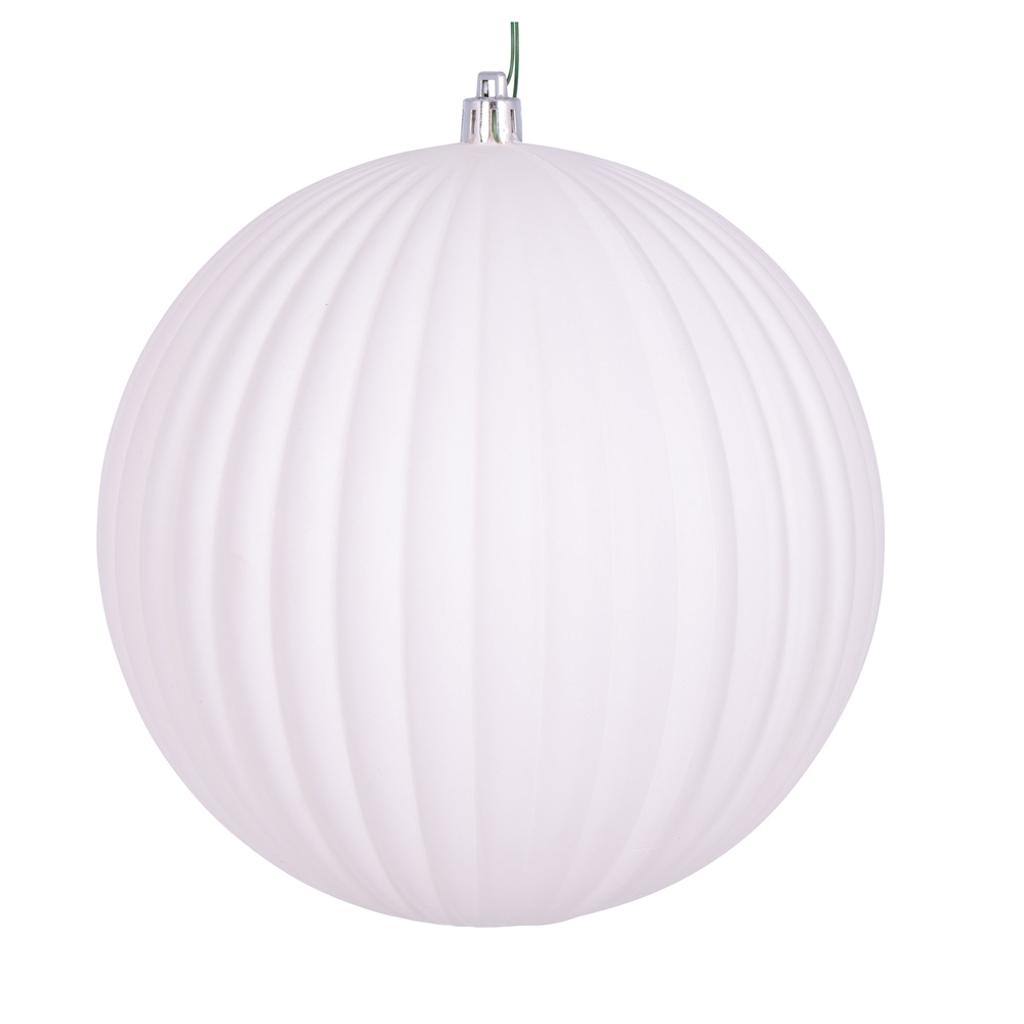 6" White Matte Lined Ball Ornament (4 pack) 1