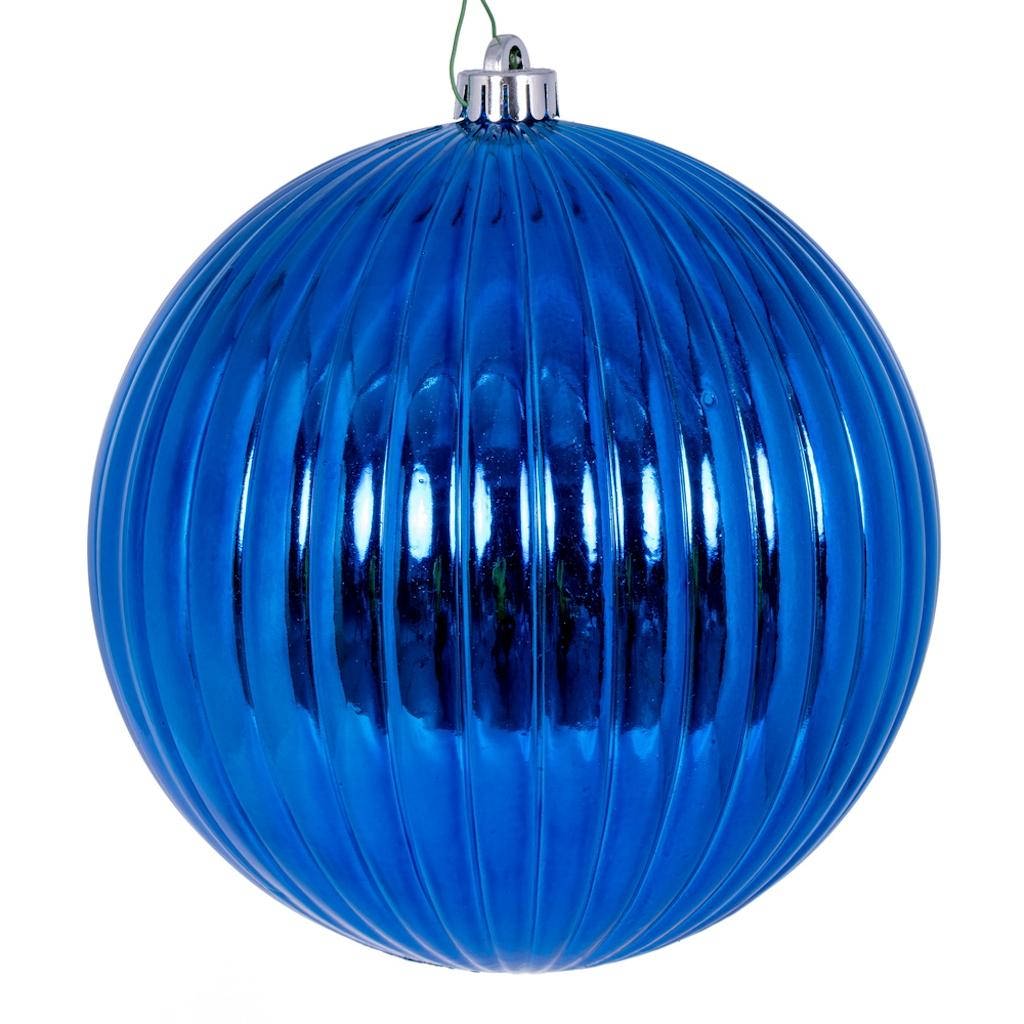 8" Blue Shiny Lined Ball Ornament 1
