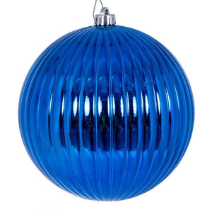 8" Blue Shiny Lined Ball Ornament 1