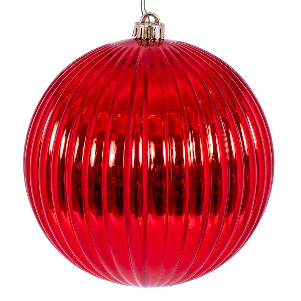 8" Red Shiny Lined Ball Ornament 1