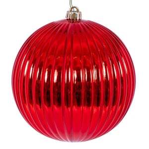 8" Red Shiny Lined Ball Ornament 1
