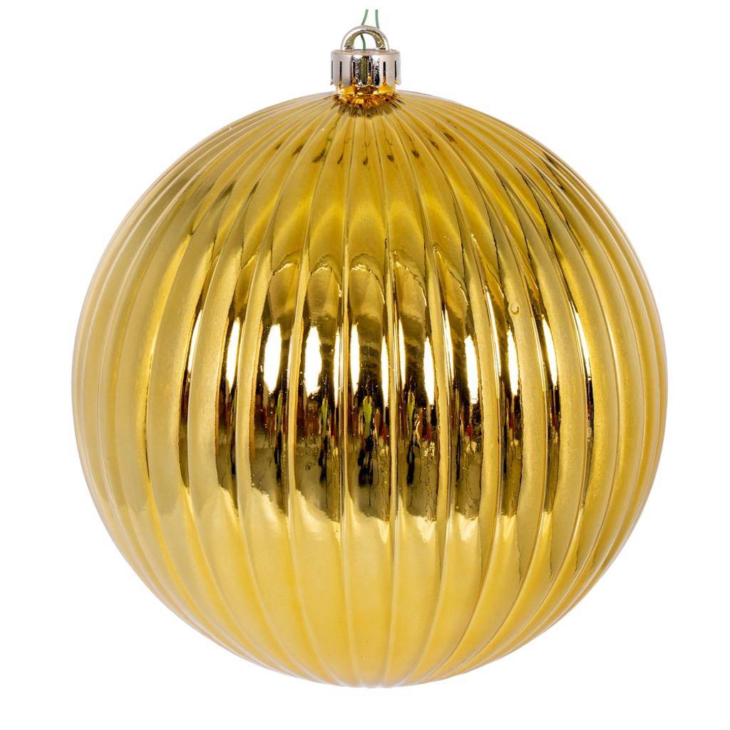 8" Gold Shiny Lined Ball Ornament 1