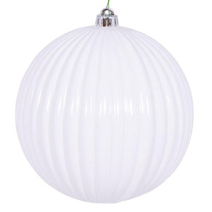 8" White Shiny Lined Ball Ornament 1