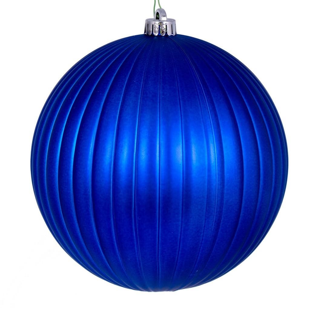 8" Blue Matte Lined Ball Ornament 1