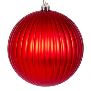 8" Red Matte Lined Ball Ornament 1