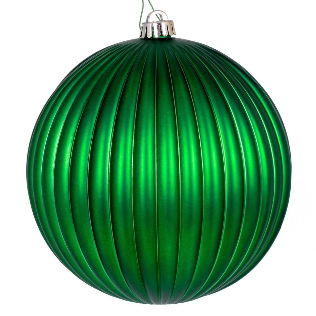 8" Green Matte Lined Ball Ornament 1