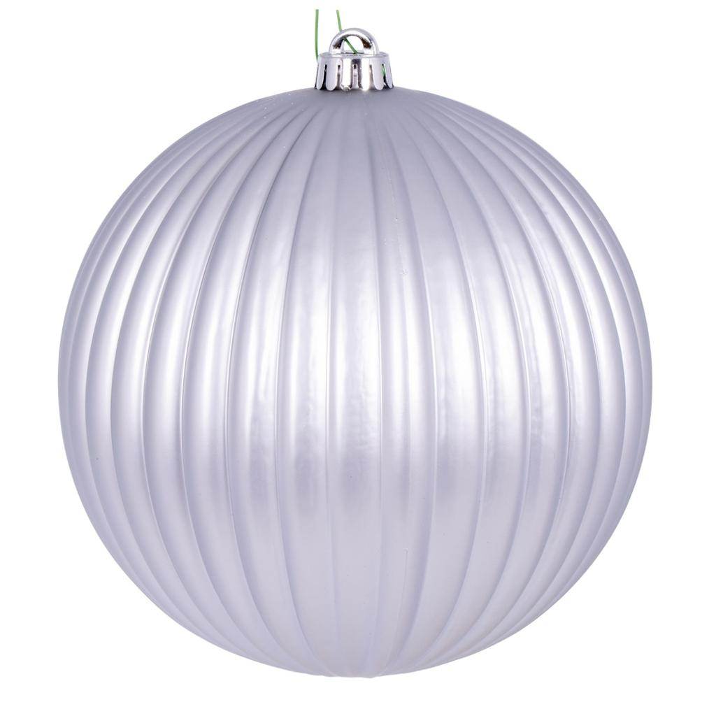 8" Silver Matte Lined Ball Ornament 1