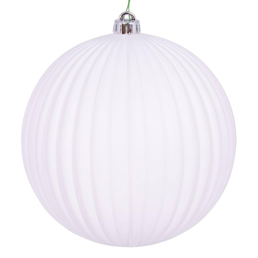 8" White Matte Lined Ball Ornament 1