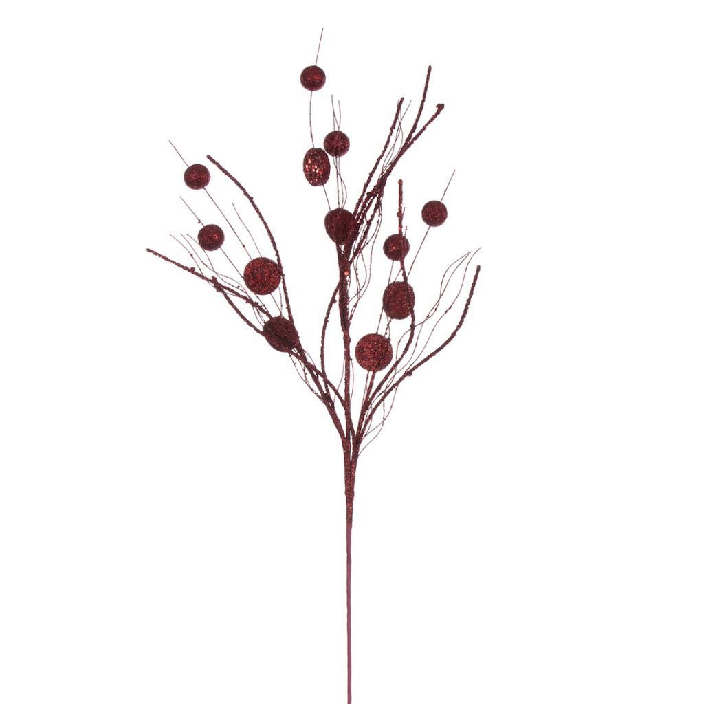 33" Artificial Burgundy Ball and Coin Glitter Twig Spray (6 Pack) 1