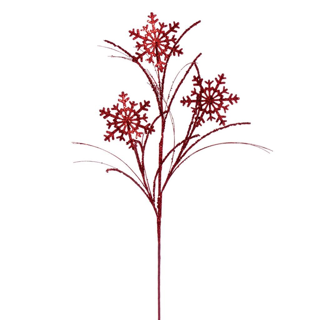31" Artificial Red Snowflake Glitter Spray (6 Pack) 1