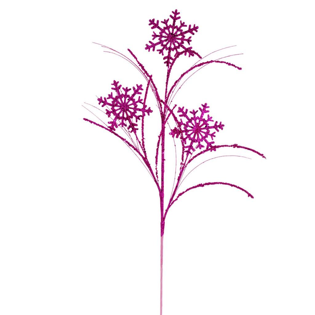 31" Artificial Hot Pink Snowflake Glitter Spray (6 Pack) 1