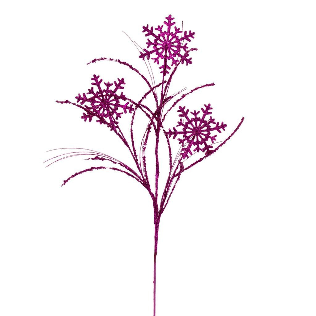 31" Artificial Fuchsia Snowflake Glitter Spray (6 Pack) 1