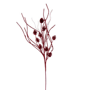 32" Artificial Red Mini Pinecone Twig Glitter Spray (6 Pack) 1