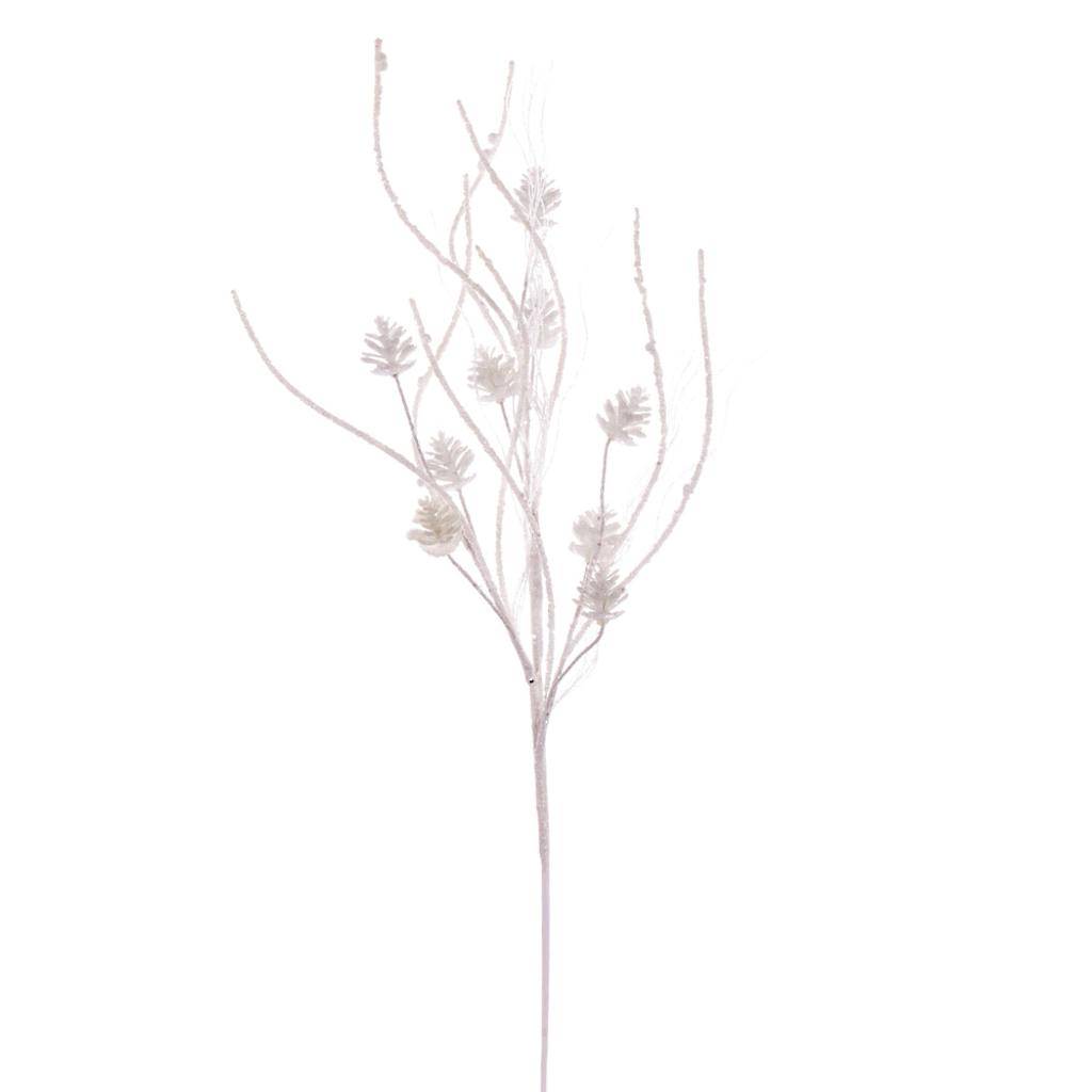 32" Artificial White Mini Pinecone Twig Glitter Spray (6 Pack) 1