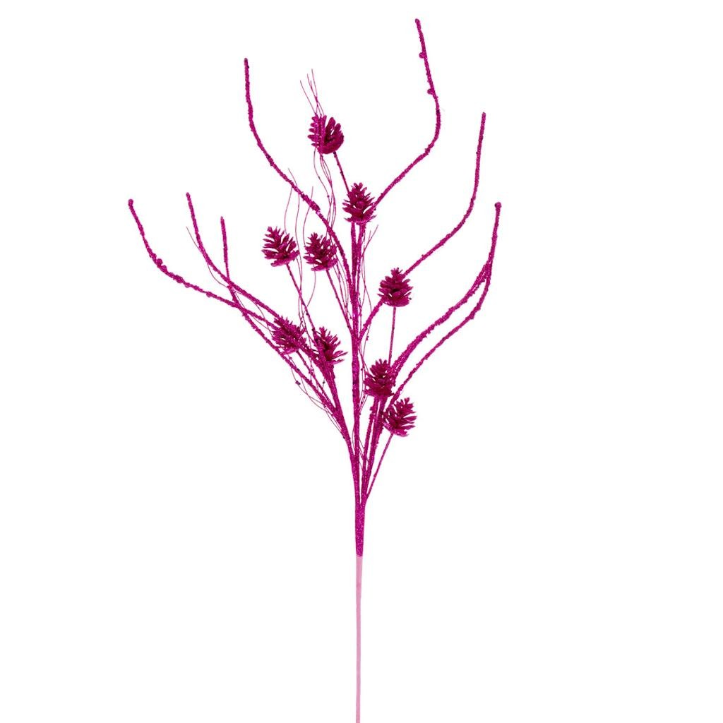 32" Artificial Hot Pink Mini Pinecone Twig Glitter Spray (6 Pack) 1