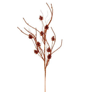 32" Artificial Burnished Orange Mini Pinecone Twig Glitter Spray (6 Pack) 1