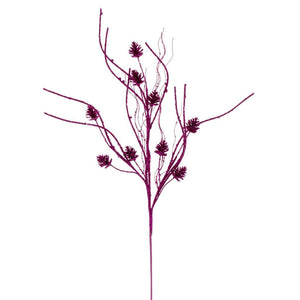 32" Artificial Fuchsia Mini Pinecone Twig Glitter Spray (6 Pack) 1