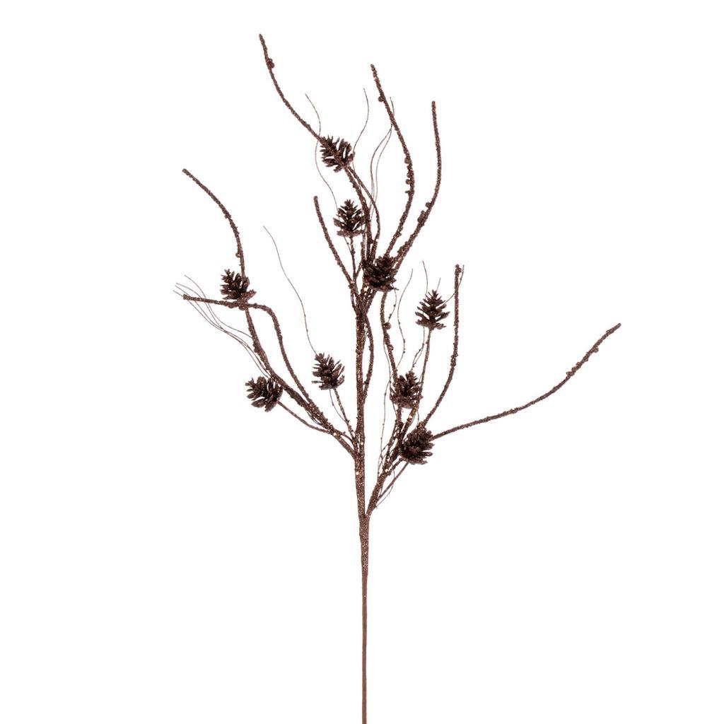 32" Artificial Mocha Mini Pinecone Twig Glitter Spray (6 Pack) 1