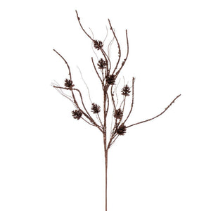 32" Artificial Mocha Mini Pinecone Twig Glitter Spray (6 Pack) 1