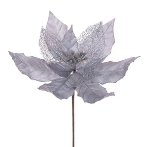 11" Silver Velvet Glitter Mesh Poinsettia Spray (6 Pack) 1