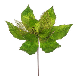 11" Lime Velvet Glitter Mesh Poinsettia Spray (6 Pack) 1