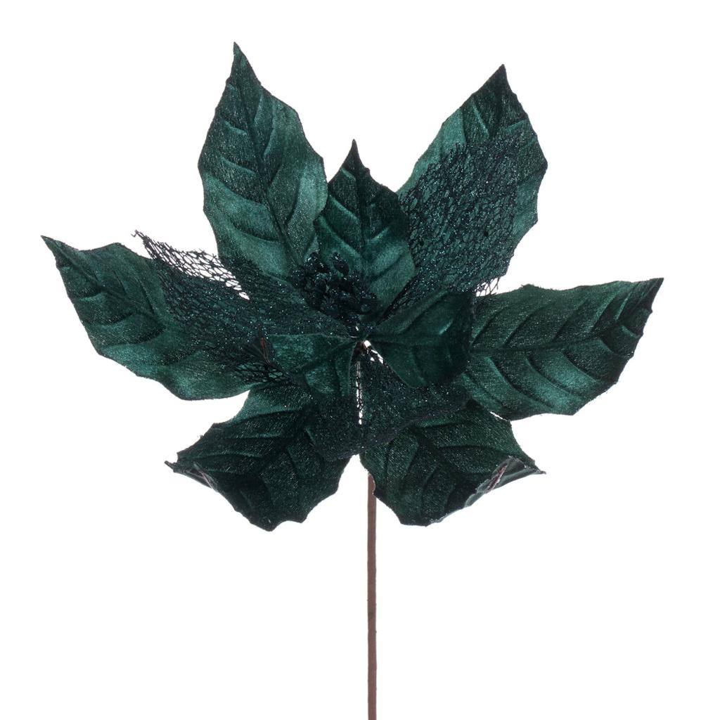 11" Sea Blue Velvet Glitter Mesh Poinsettia Spray (6 Pack) 1