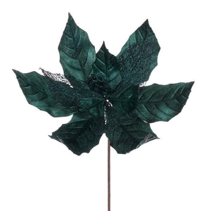 11" Sea Blue Velvet Glitter Mesh Poinsettia Spray (6 Pack) 1