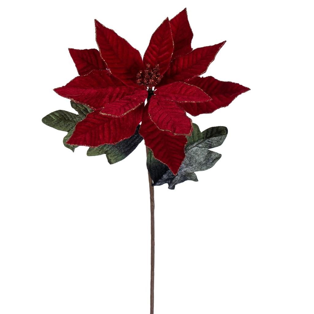 22" Merry Red Velvet Poinsettia and Leaf Bush (3 Pack) 1