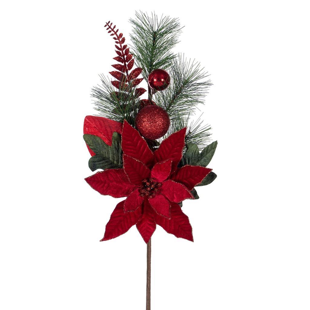 22" Artificial Merry Red Poinsettia Ball and Fern Spray (2 pack) 1