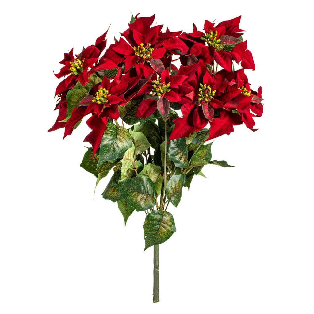 18" Artificial Red Poinsettia and Leaf Bush 1