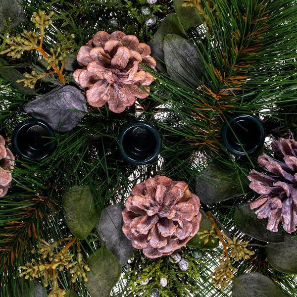 30" Mixed Foliage w/Pinecone Candle Holder 2