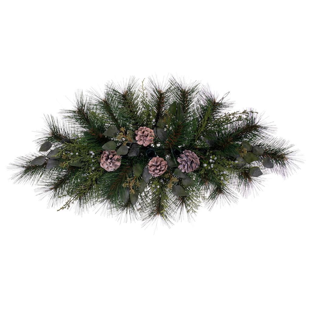 30" Mixed Foliage w/Pinecone Candle Holder 1