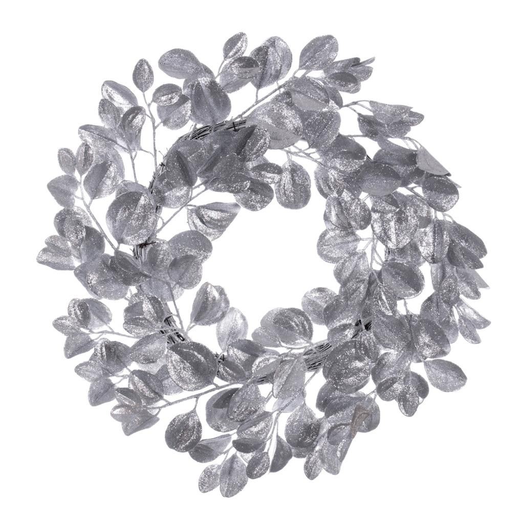 24" Artificial Silver Dogwood Glitter Wreath 1