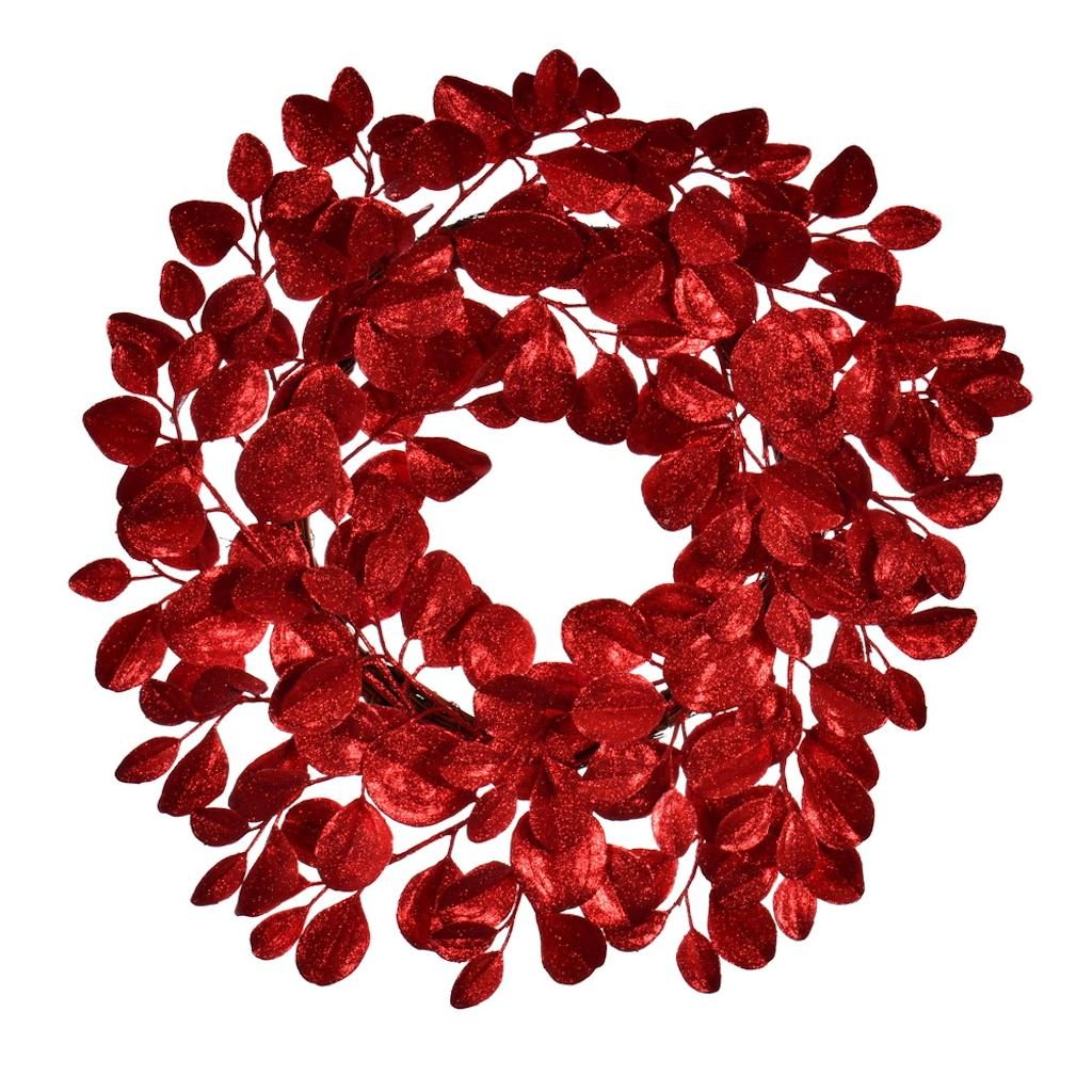24" Artificial Red Dogwood Glitter Wreath 1