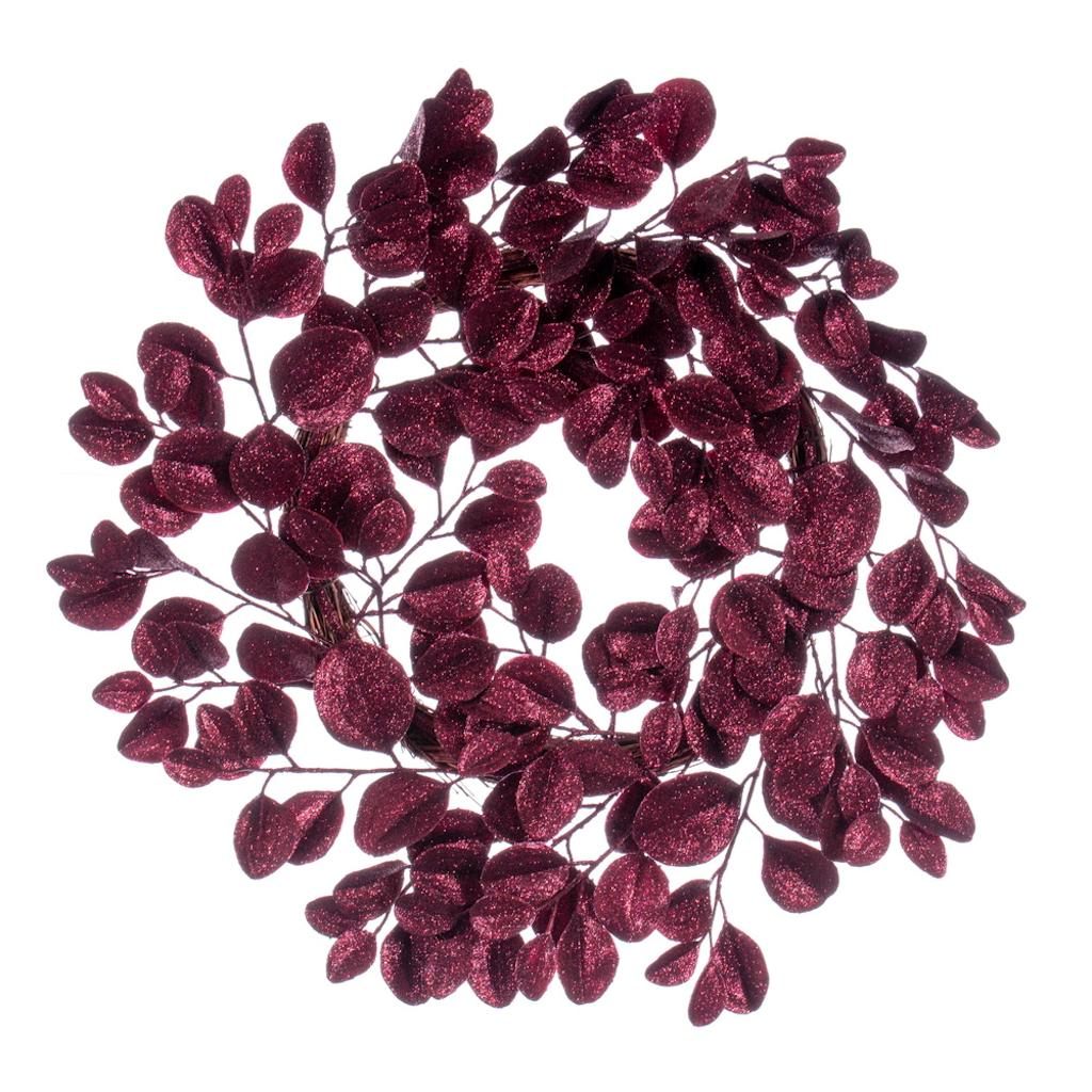 24" Artificial Burgundy Dogwood Glitter Wreath 1