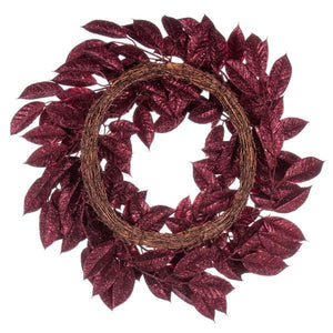 24" Artificial Burgundy Gardenia Glitter Wreath 4