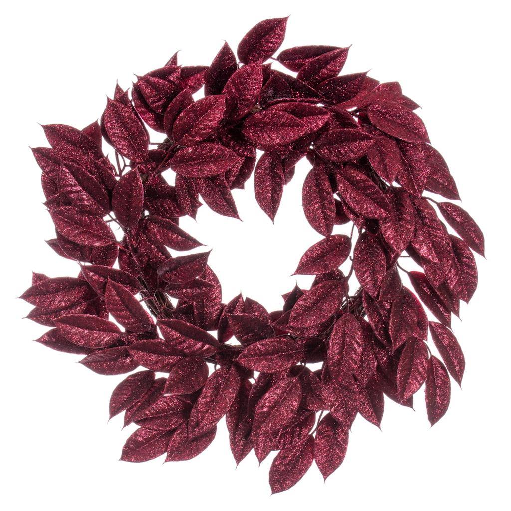 24" Artificial Burgundy Gardenia Glitter Wreath 1