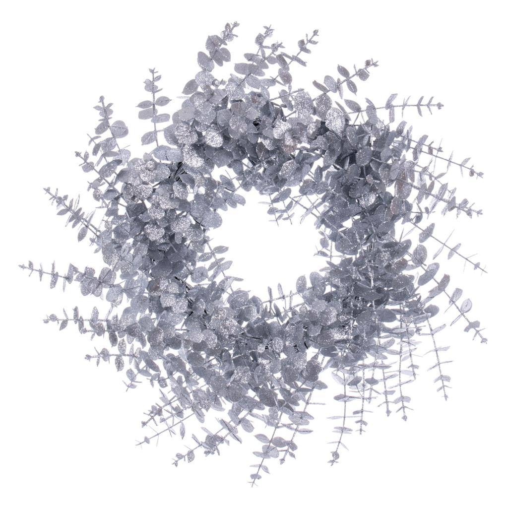 24" Artificial Silver Eucalyptus Glitter Wreath 1