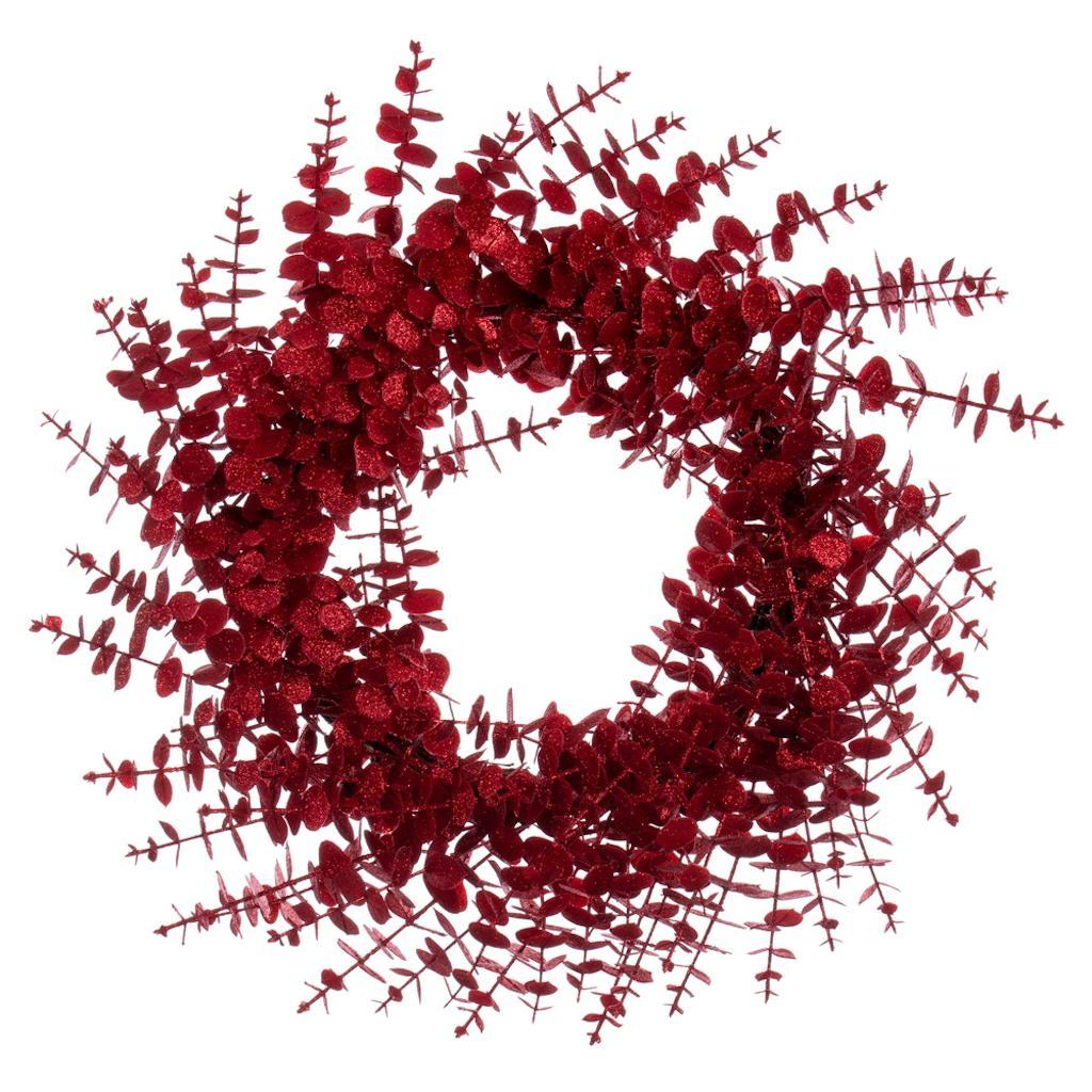 24" Artificial Red Eucalyptus Glitter Wreath 1