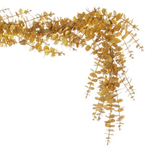 72" Artificial Gold Eucalyptus Glitter Garland 3