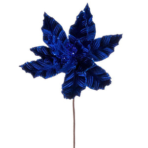 24" Blue Poinsettia Sequin Trim Velvet Spray (3 Pack) 1