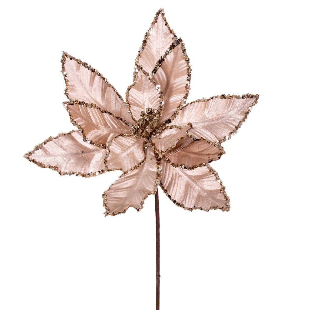 24" Champagne Poinsettia Sequin Trim Velvet Spray (3 Pack) 1