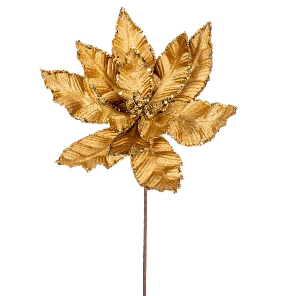 24" Gold Poinsettia Sequin Trim Velvet Spray (3 Pack) 1