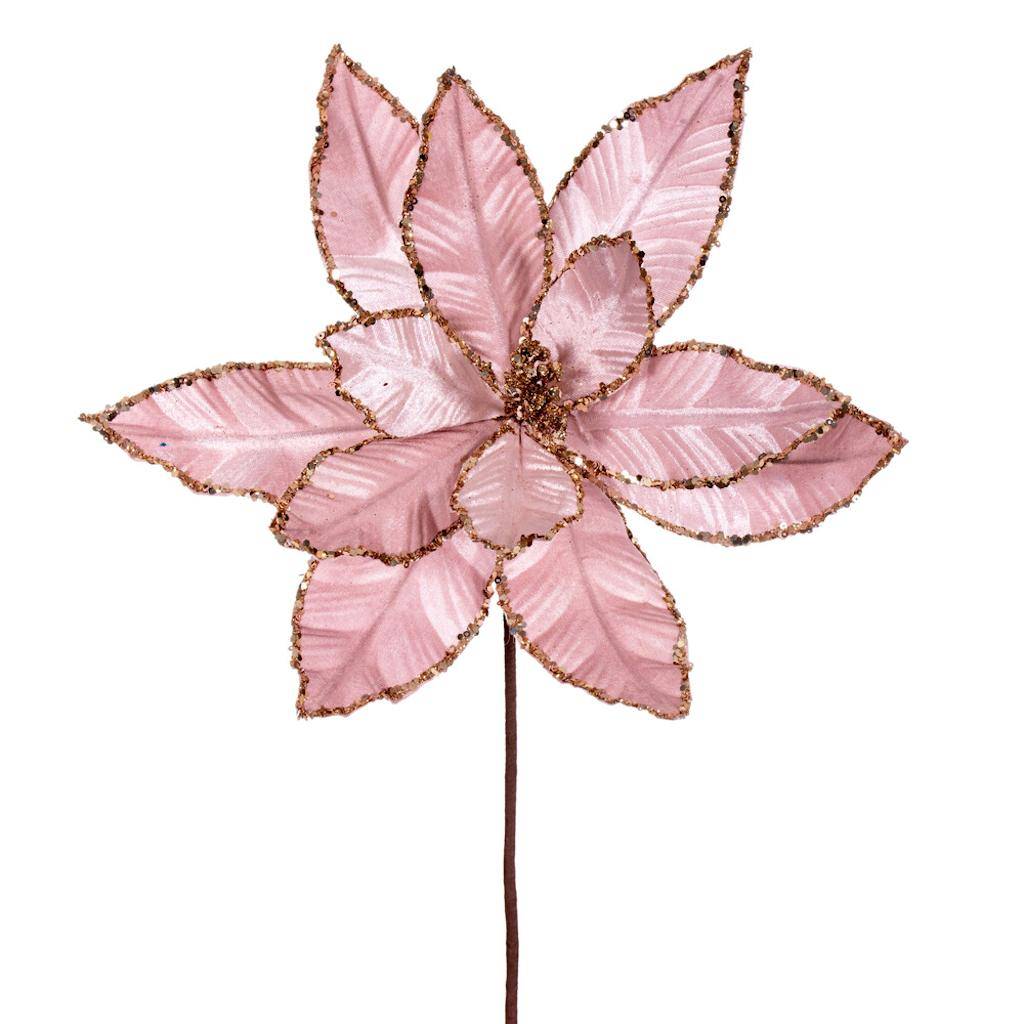 24" Pink Poinsettia Sequin Trim Velvet Spray (3 Pack) 1