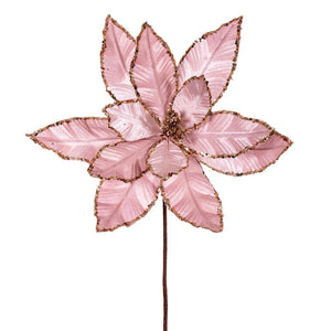 24" Pink Poinsettia Sequin Trim Velvet Spray (3 Pack) 1