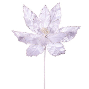 24" White Poinsettia Sequin Trim Velvet Spray (3 Pack) 1