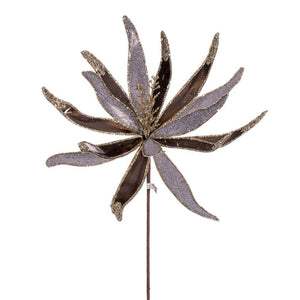 24" Artificial Pewter Metallic Frosted Glitter Papyrus Flower (2 Pack) 1