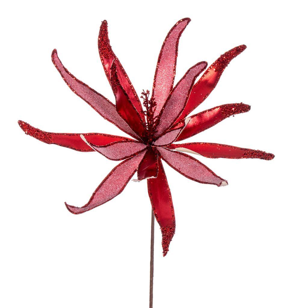 24" Artificial Red Metallic Frosted Glitter Papyrus Flower (2 Pack) 1